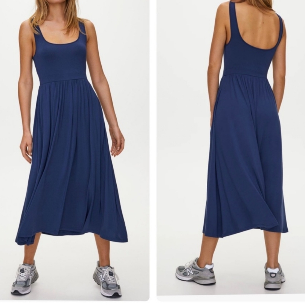 Modcloth ModCloth Ribbed Jersey Knit Fit & Flare Midi Dress Navy Blue Large L